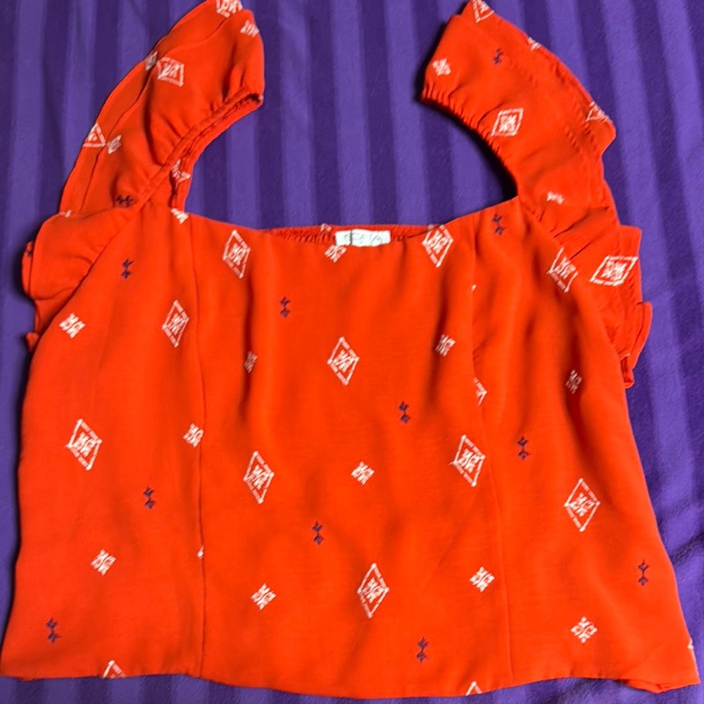 Sofia by Sofia Vergara Sleeveless Orange Ruffled Blouse